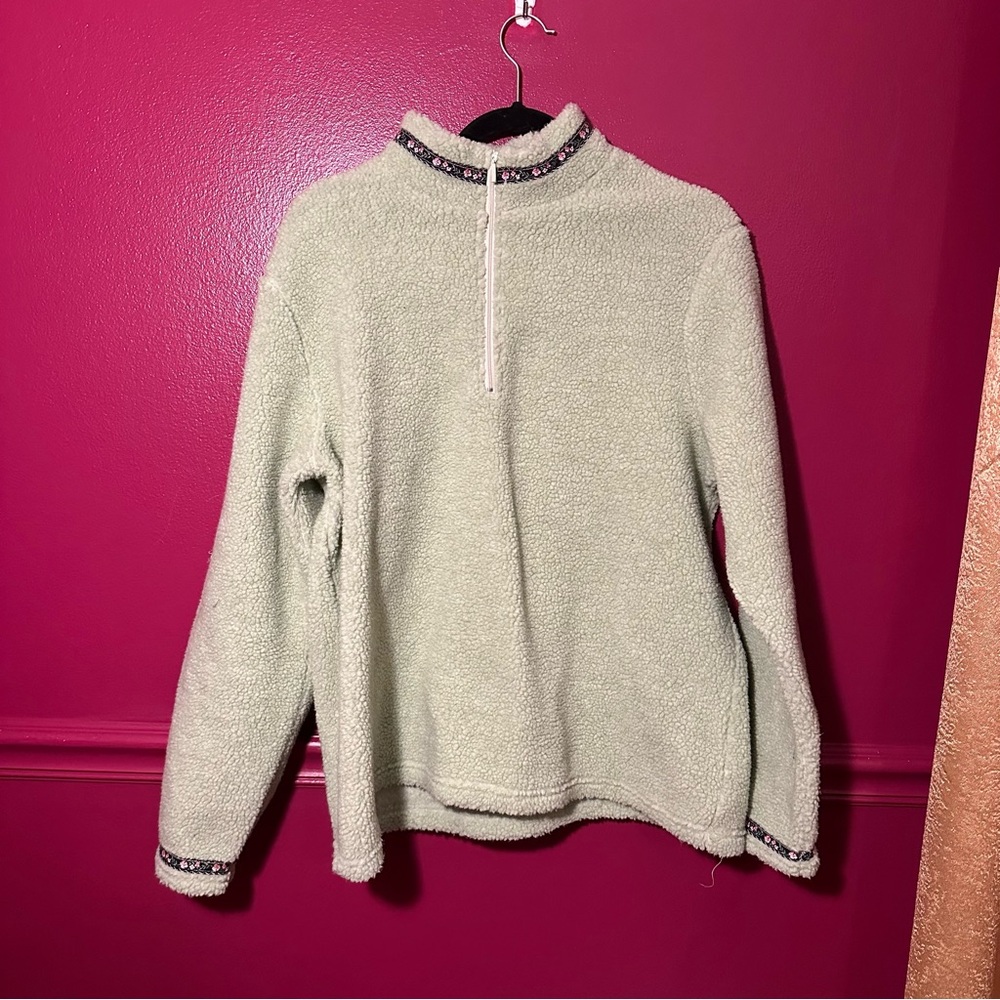 Denim & Co. Mint Sherpa Quarter-Zip